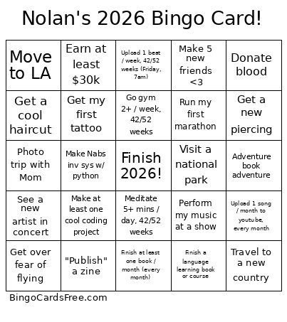 Nolan's 2026 ! Bingo Card