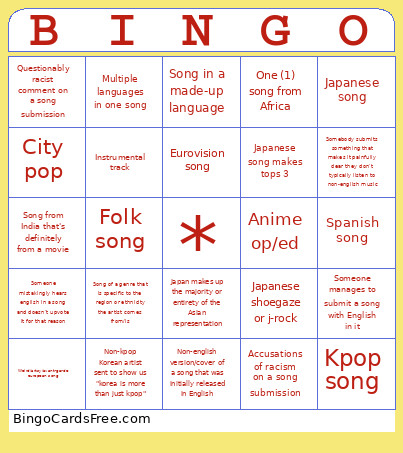Non-English Round Bingo Card