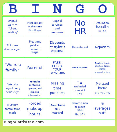 Noncompliant Salon Bingo Card