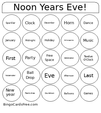 Noon Years Eve! Bingo Card