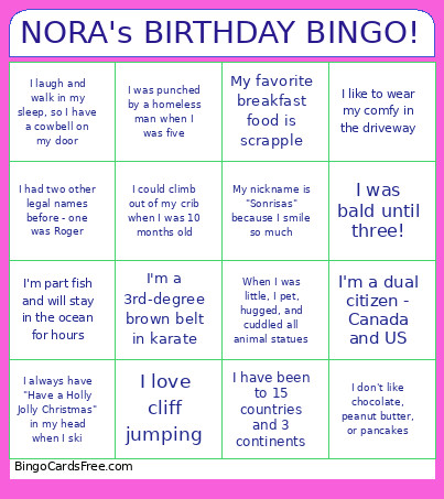 NORA's BIRTHDAY ! Bingo Card