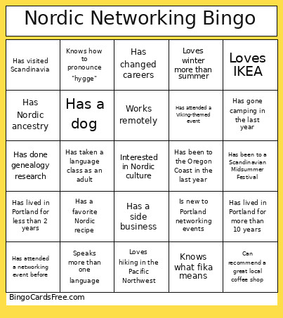 Nordic Networking Bingo Card