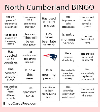 North Cumberland Bingo Card