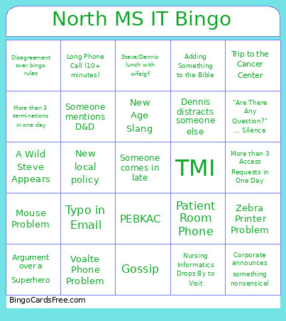 North MS IT Bingo Card