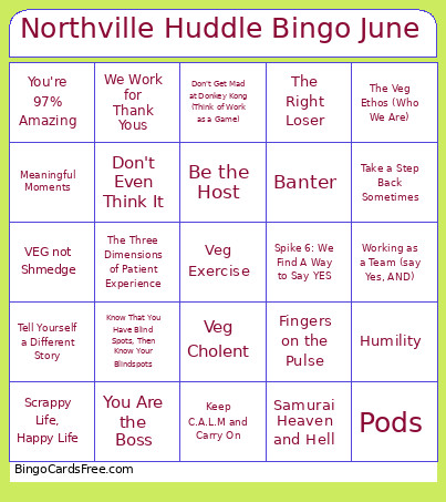 Northville Huddle June Bingo Card