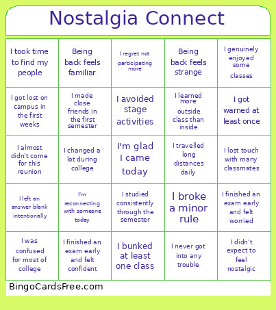 Nostalgia Connect Bingo Card