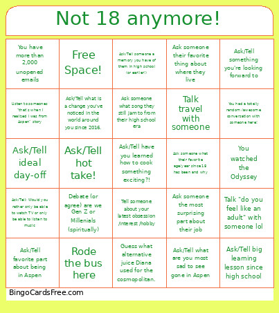 Not 18 Anymore! Bingo Card