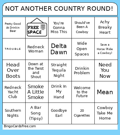 NOT ANOTHER COUNTRY ROUND! Bingo Card