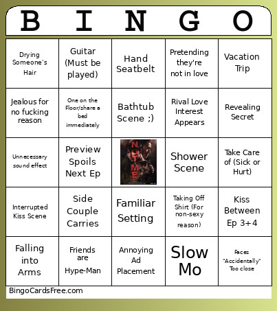 Not Me Bingo Card