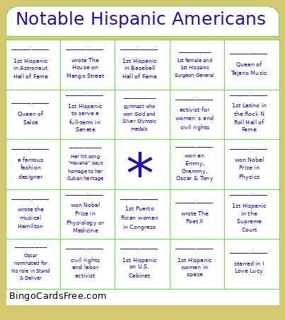 Notable Hispanic Americans Bingo Card
