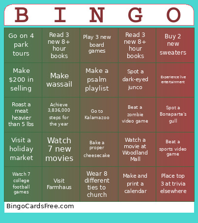 Nov 1 - Dec 31 Bingo Card
