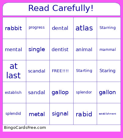 NOV Academic Support 2025 Bingo Card