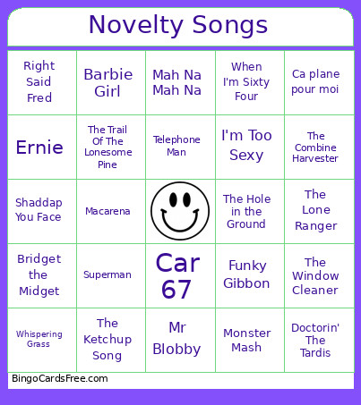 Novelty Songs Bingo Card