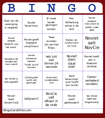 Novieten Bingo Card