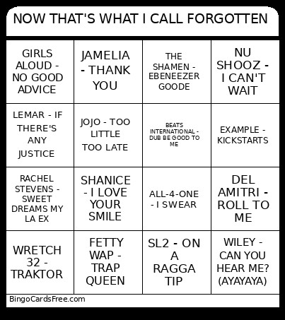 NOW THAT'S WHAT I CALL FORGOTTEN Bingo Card