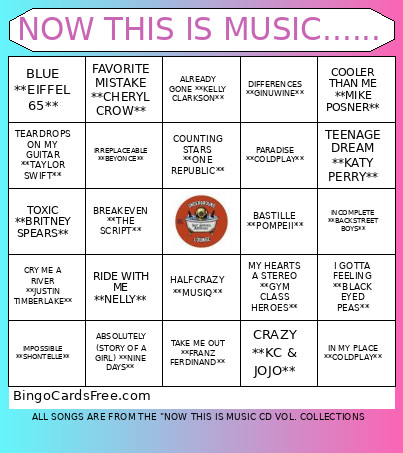 NOW THIS IS MUSIC...... Bingo Card
