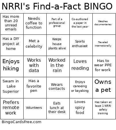 NRRI's Find-a-Fact Bingo Card