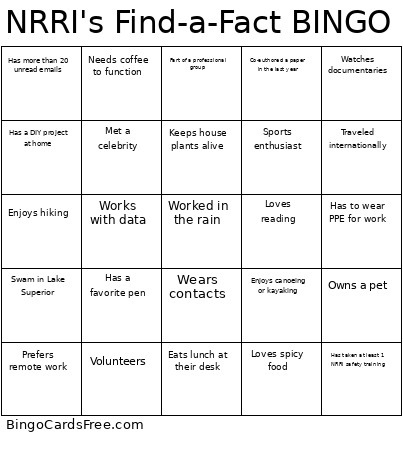 NRRI's Find-a-Fact Bingo Card