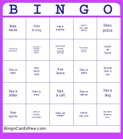 NS Bingo Card