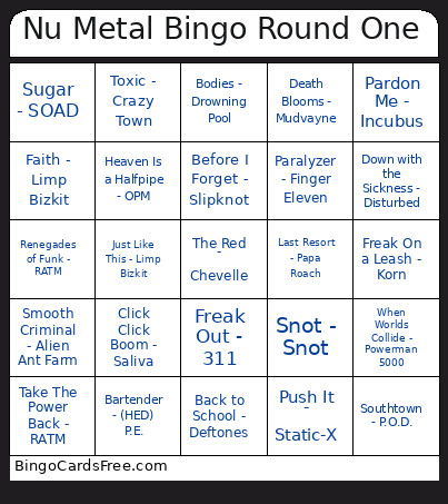 NU METAL ROUND ONE Bingo Card
