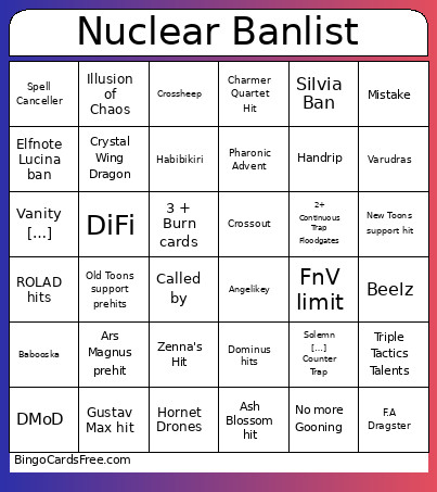 Nuclear Banlist Bingo Card