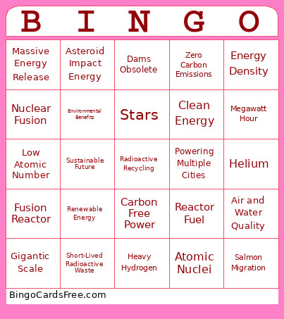 Nuclear Fusion Bingo Card