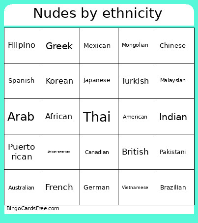 Nudes By Ethnicity Bingo Card