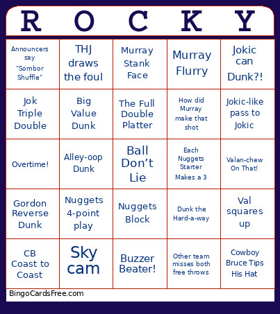 Nuggets Bingo Card