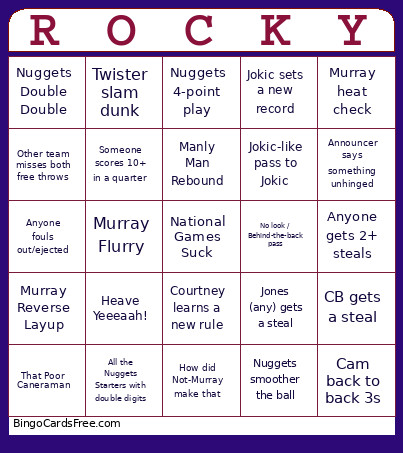 Nuggets2 Bingo Card