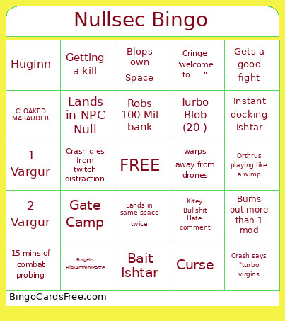 Nullsec Bingo Card