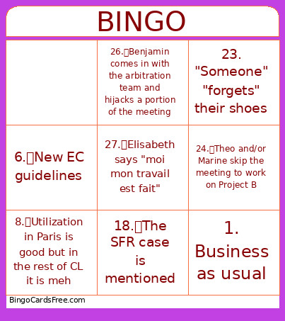 Number 1 Bingo Card