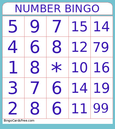 NUMBER Bingo Card
