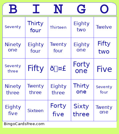 Number Names Up 200 Bingo Card