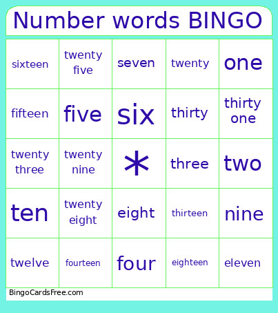 Number Words Bingo Card