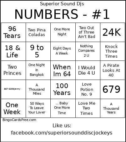 Numbers - #1 Bingo Card
