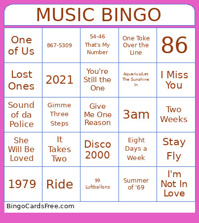 Numbers Bingo Card