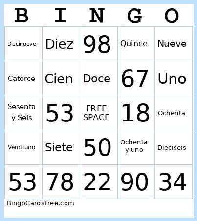 Numeros Bingo Card