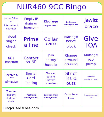 NUR460 9CC Bingo Card