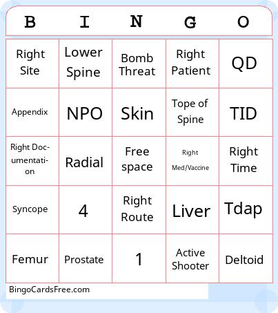 Nurse Bingo Cards Free Pdf Printable Game, Title: BINGO