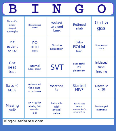 Nurse Bingo Card