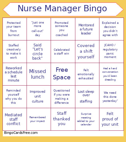 Nurse Manager Bingo Card