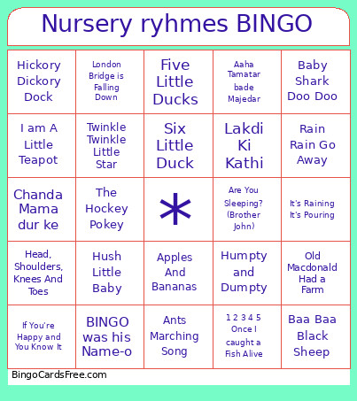Nursery Ryhmes Bingo Card