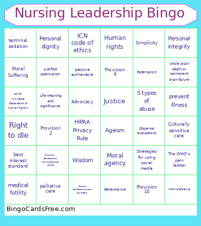 Nursing Leadership Bingo Card