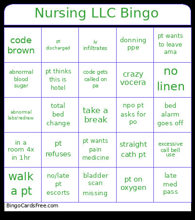 Nursing LLC Bingo Card