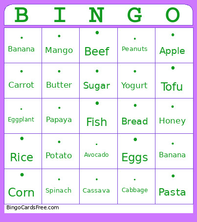 Nutri Check Bingo Card
