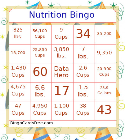 Nutrition Bingo Card
