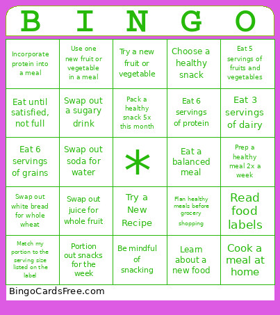 Nutrition Bingo Card 2
