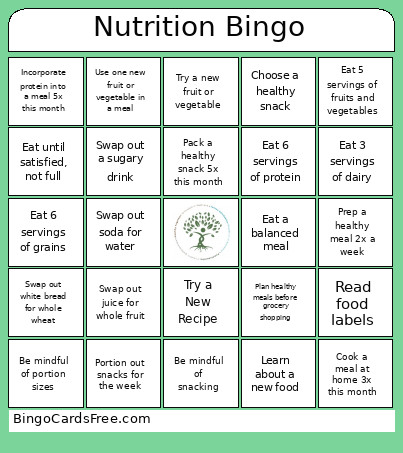 Nutrition Bingo Card