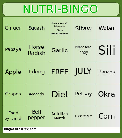 Nutrition Month Bingo Card