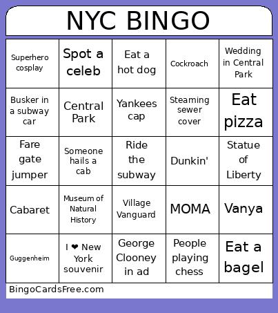 NYC Bingo Card